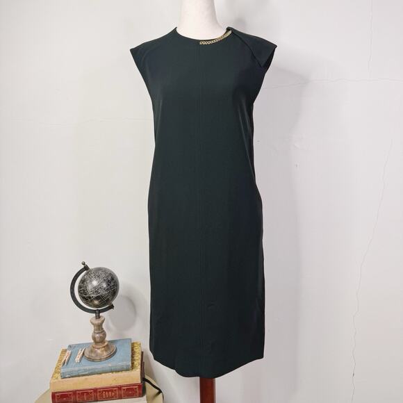 Victoria Beckham Black Chain Detail Sleeveless Midi Sheath Dress Size US 4 - Picture 1 of 12